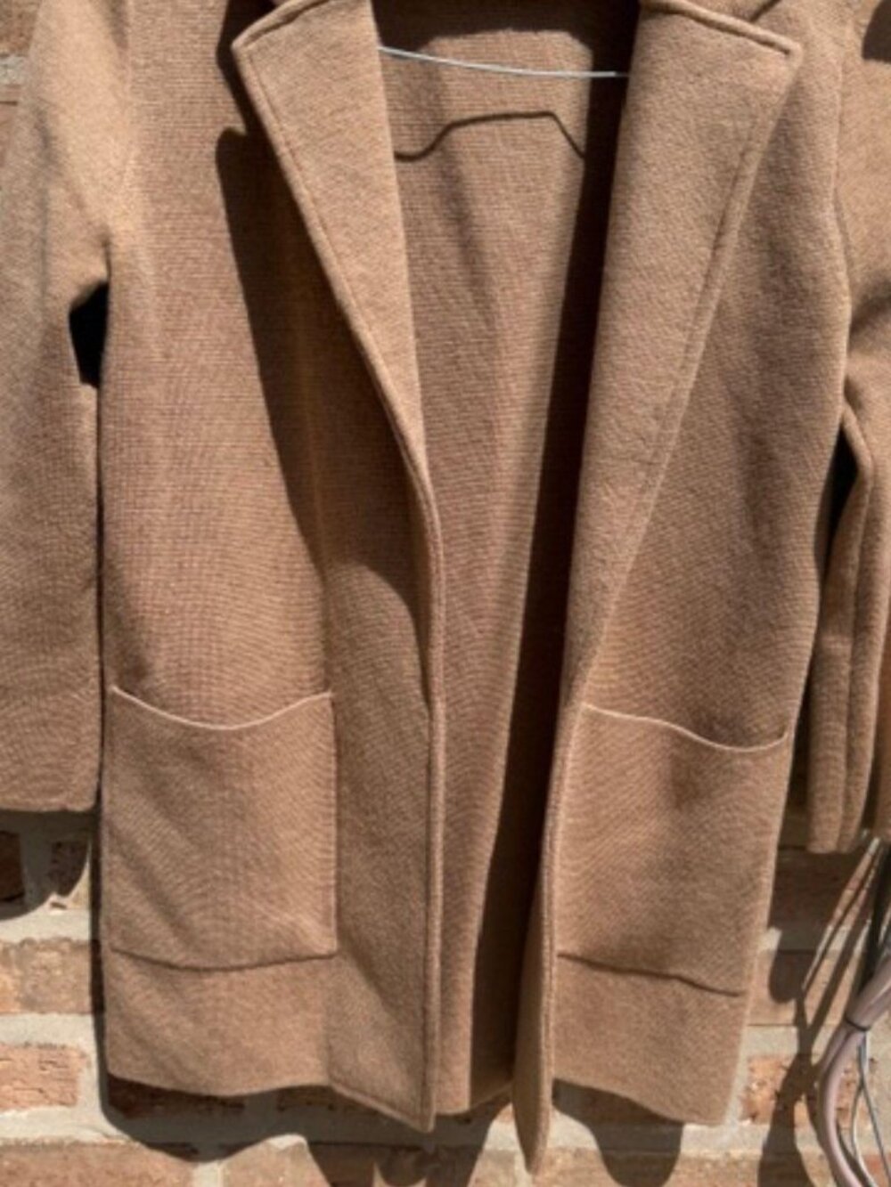 J. Crew Open Front Sweater Blazer featuring patch pockets in a camel color